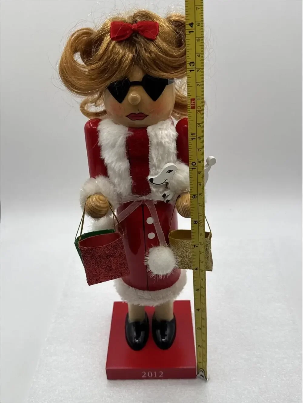 2012 Target 14” Shopping Girl Holding Bags White Dog Nutcracker Christmas